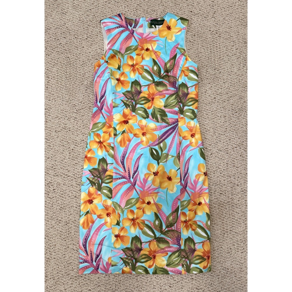 Harve Benard Tropical Floral Sheath Dress Cotton Sleeveless Lined Size 4 Resort - Picture 2 of 7